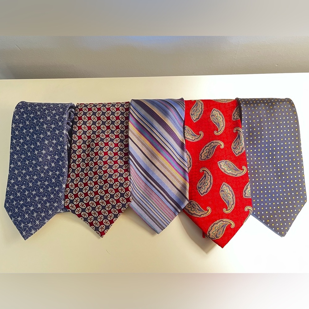 Lot of 5 Men's Neck Ties Burberrys Nordstrom Lands End Vineyard Vines Silk